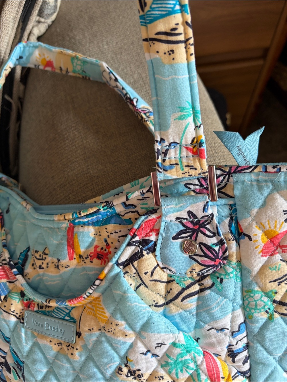 Vera Bradley Light Blue Quilted Beach-Print Tote with Matching Pouches - Picture 6 of 9